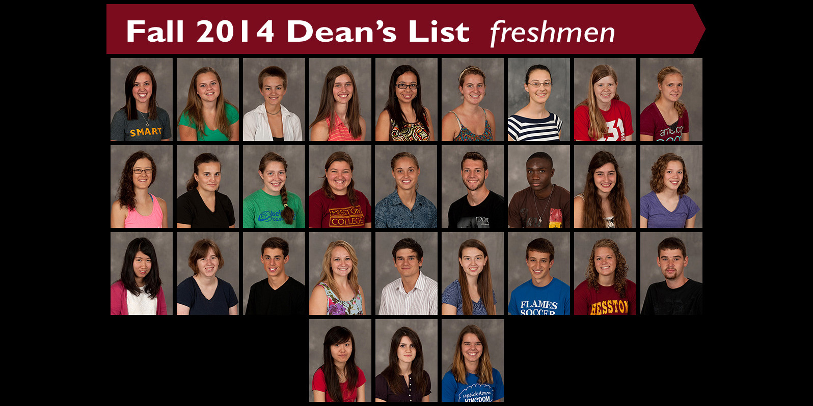 photos - Hesston College first-year students on the fall 2014 dean's list