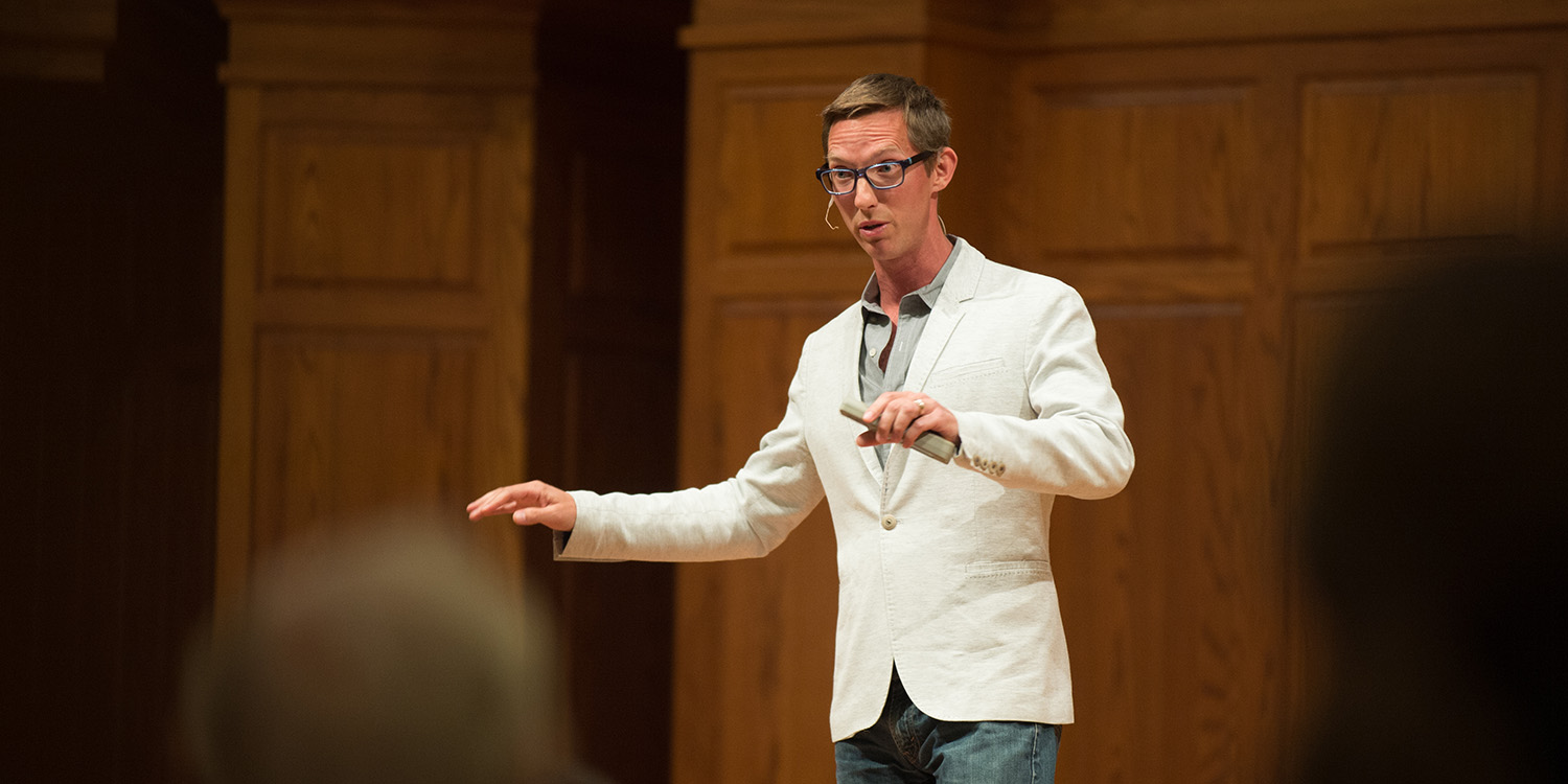 photo - Joshua Davis, author of the fall 2016 community read “Spare Parts,” shared with about 500 people the process of writing his book and immigration in the United States.