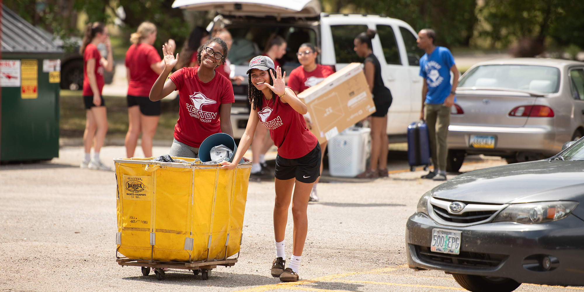 photo - Members of the women’s soccer team help new students move into the dorms during move-in day August 14. Hesston College’s residential life saw an increase in on-campus students this fall with 362 students living in the dorms — the college’s highest residential enrollment since 1989.
