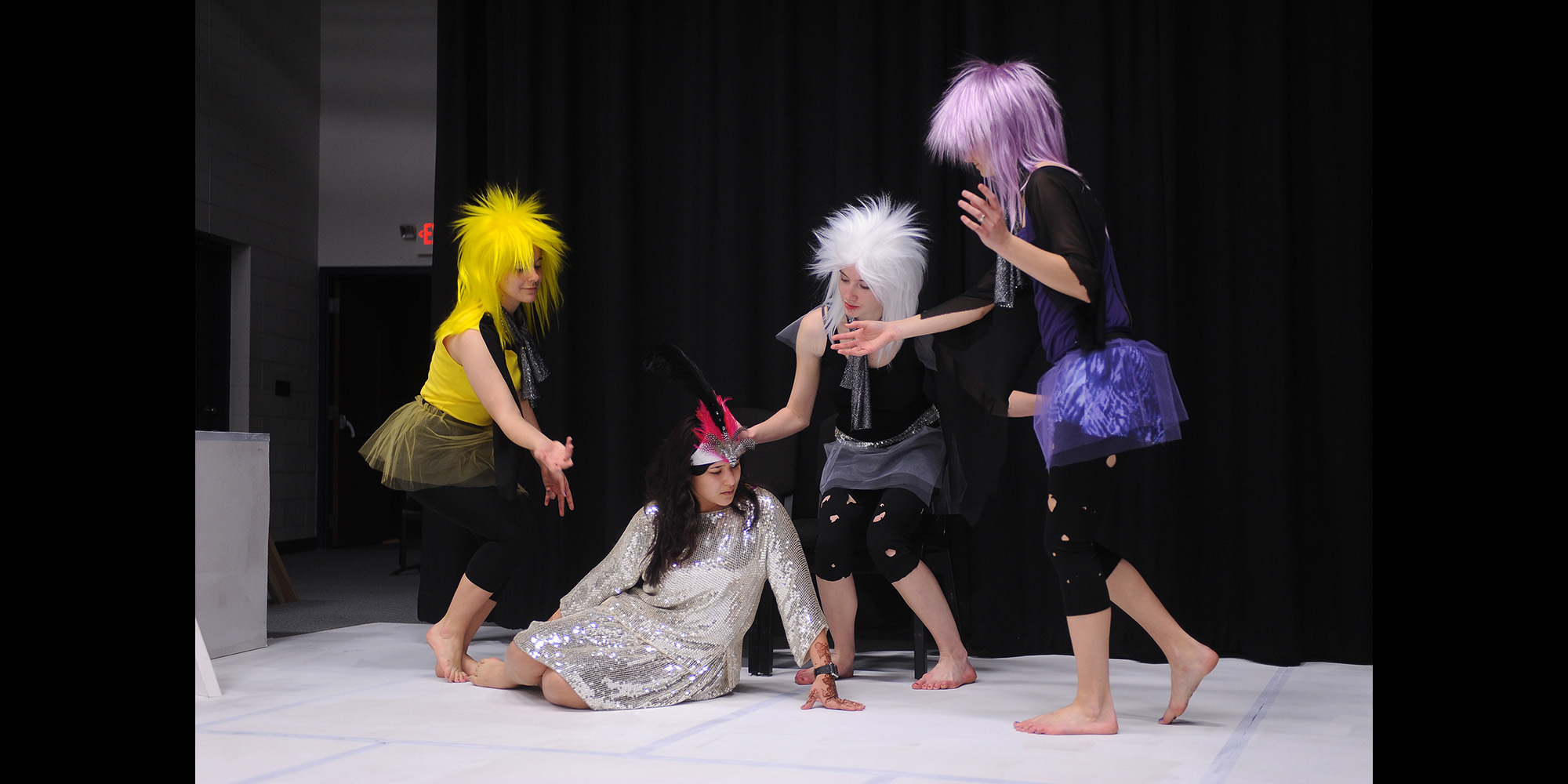photo - Hesston College students rehearse a scene from the theatre department's upcoming production of Shakespeare's 
