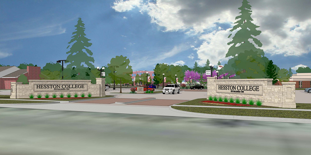 An artist’s rendering of the proposed Hesston College campus entry.