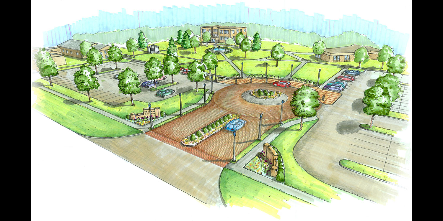 This artist's rendering (The Troyer Group, Mishawaka, Ind.) gives a glimpse of changes coming to Hesston College's north campus entry.