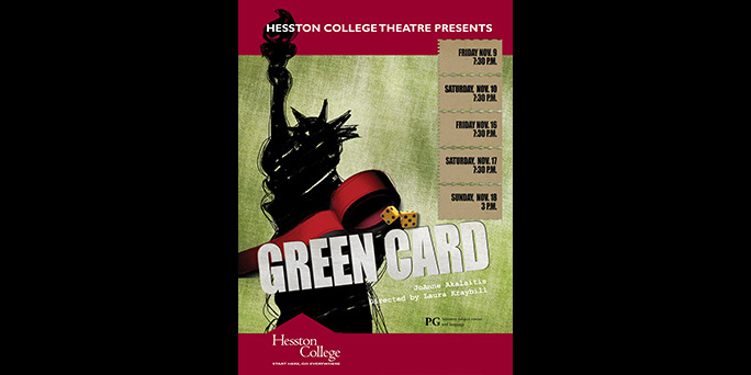 promotional poster for Hesston College Theatre production of “Green Card”