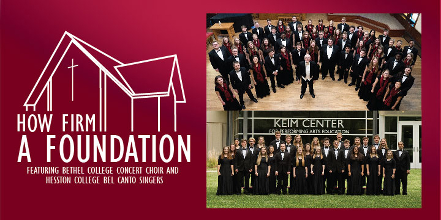 graphic featuring photos of choirs from Hesston College and Bethel College and the text, 