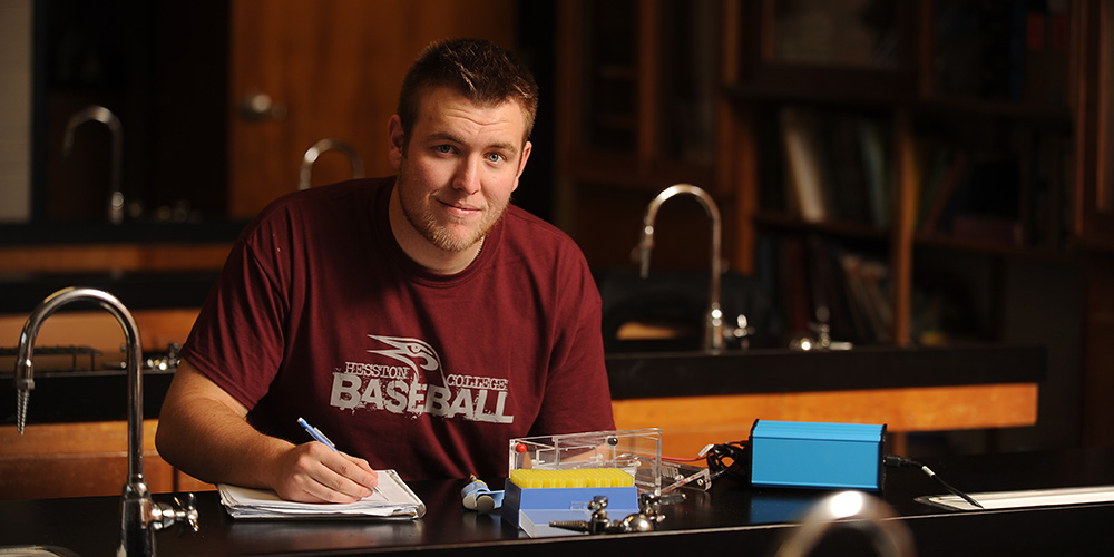 photo - Dustin King in Hesston College biology lab