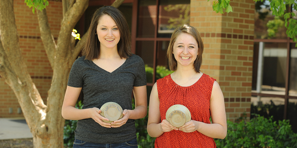 photo - Hesston College sophomores Hannah Weaver (left) and Rebecca Eichelberger (right) were named Larks of the Year during the annual LarkFest Awards ceremony May 2.