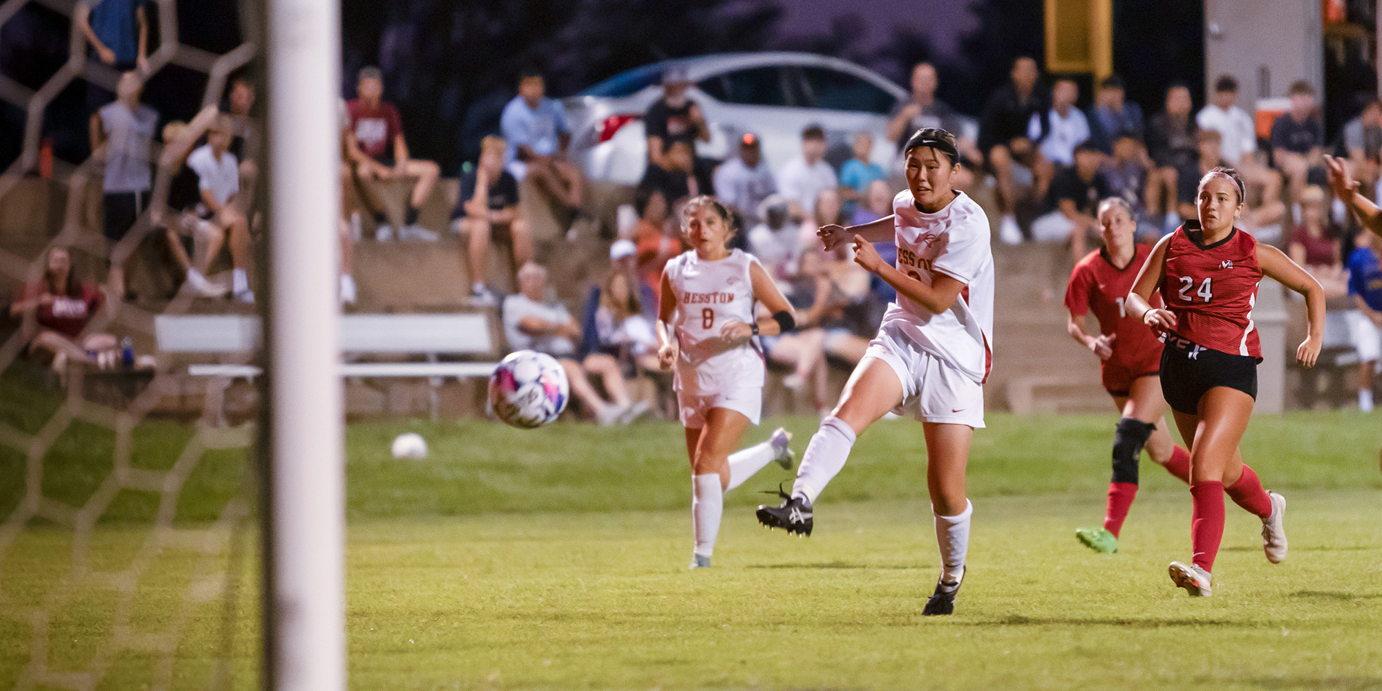 photo - first NAIA win - This fall the Larks took to the fields and courts for the first time as a four-year college, and the women’s soccer team brought home the first victory, 2-1, in an August 23, 2025 match with McPherson (Kan.) College. Photo by Nolan Gorman