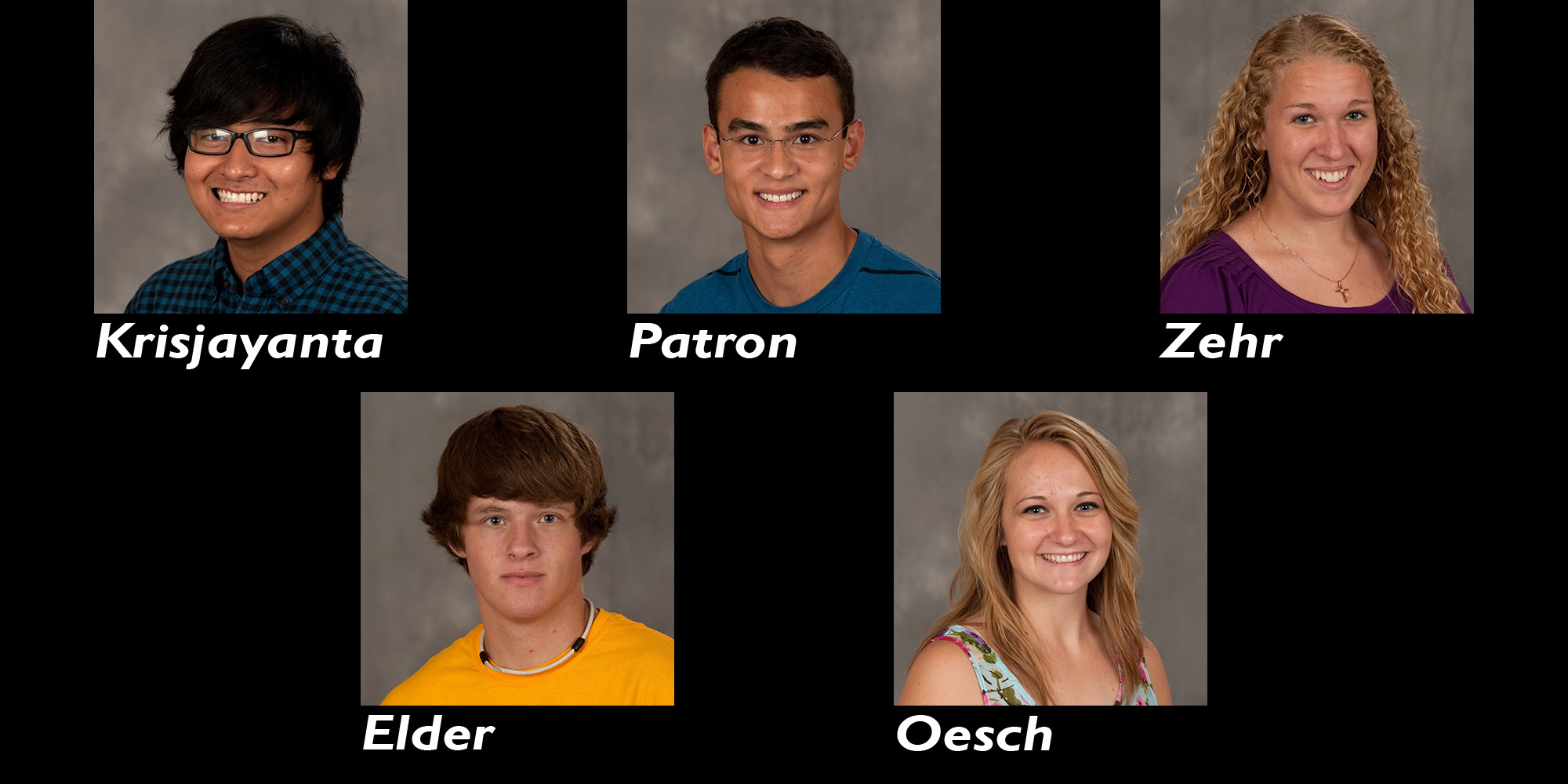 photos - students who placed at 2014 NATS singing competition - Galed Krisjayanta, Taylor Zehr, Nathan Patron, Bryce Elder, Lorren Oesch