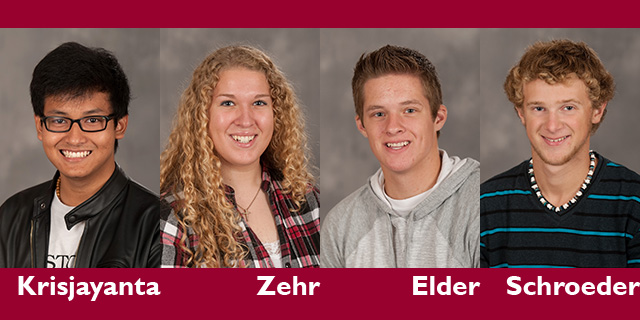 photos of Hesston College NATS competitors: Galed Krijayanta, Taylor Zehr, Bryce Elder and Jason Schroeder