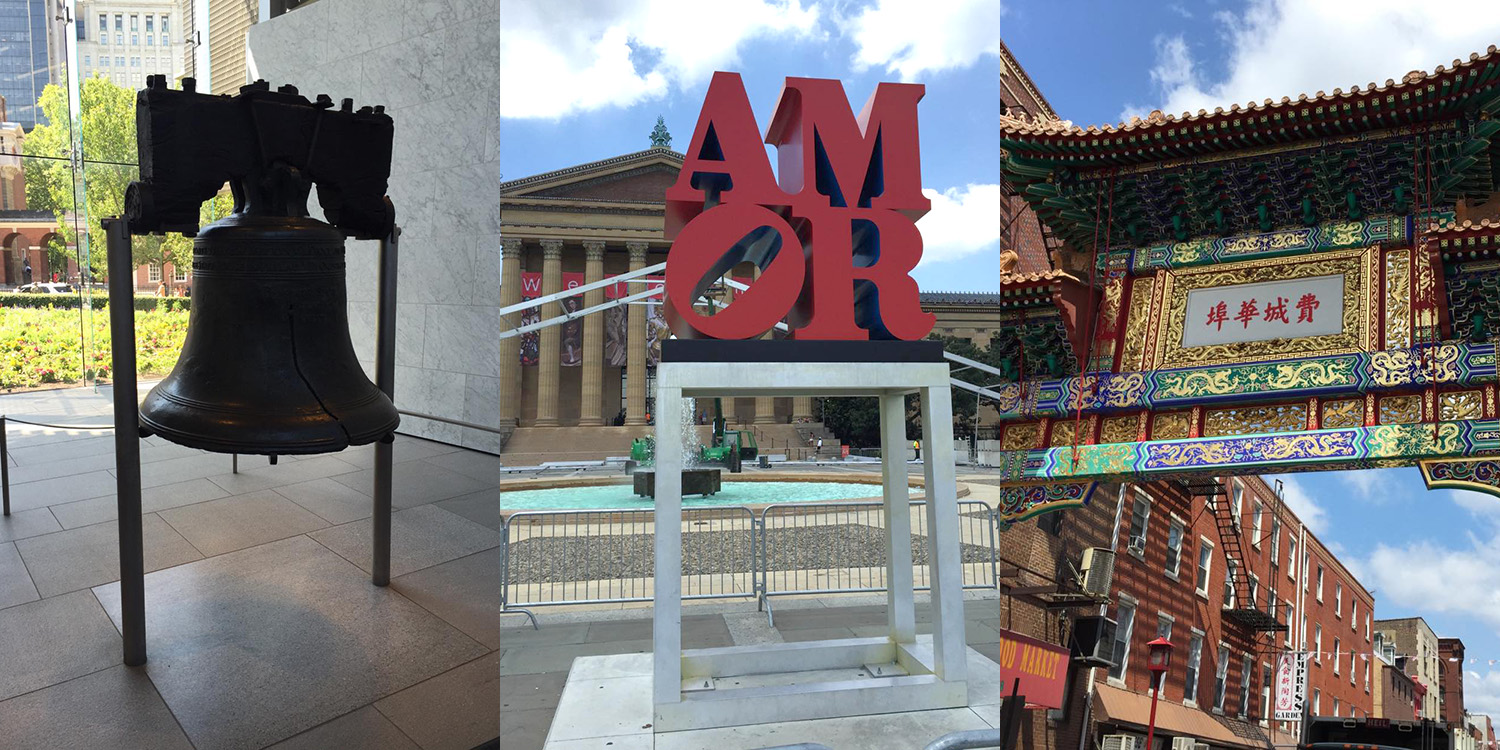 photos of Philadelphia, Pa., icons - Liberty Bell, AMOR sculpture, Chinatown