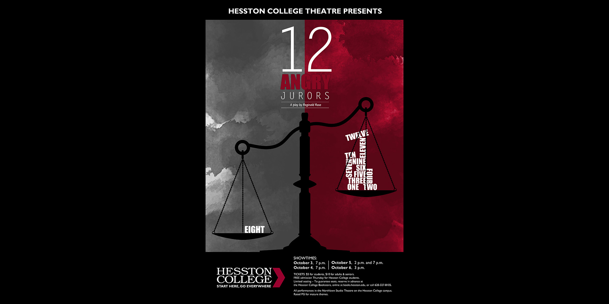 promotional poster for Hesston College Theatre production of Twelve Angry Jurors