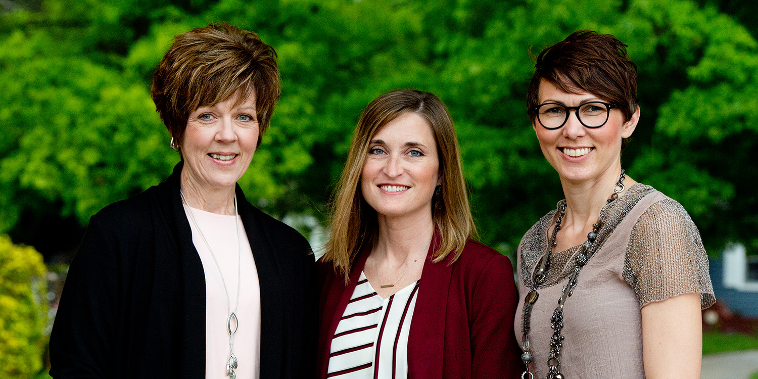Photo: Hesston College vice presidents Deb Roth, Lisa George and Rachel Swartzendruber Miller