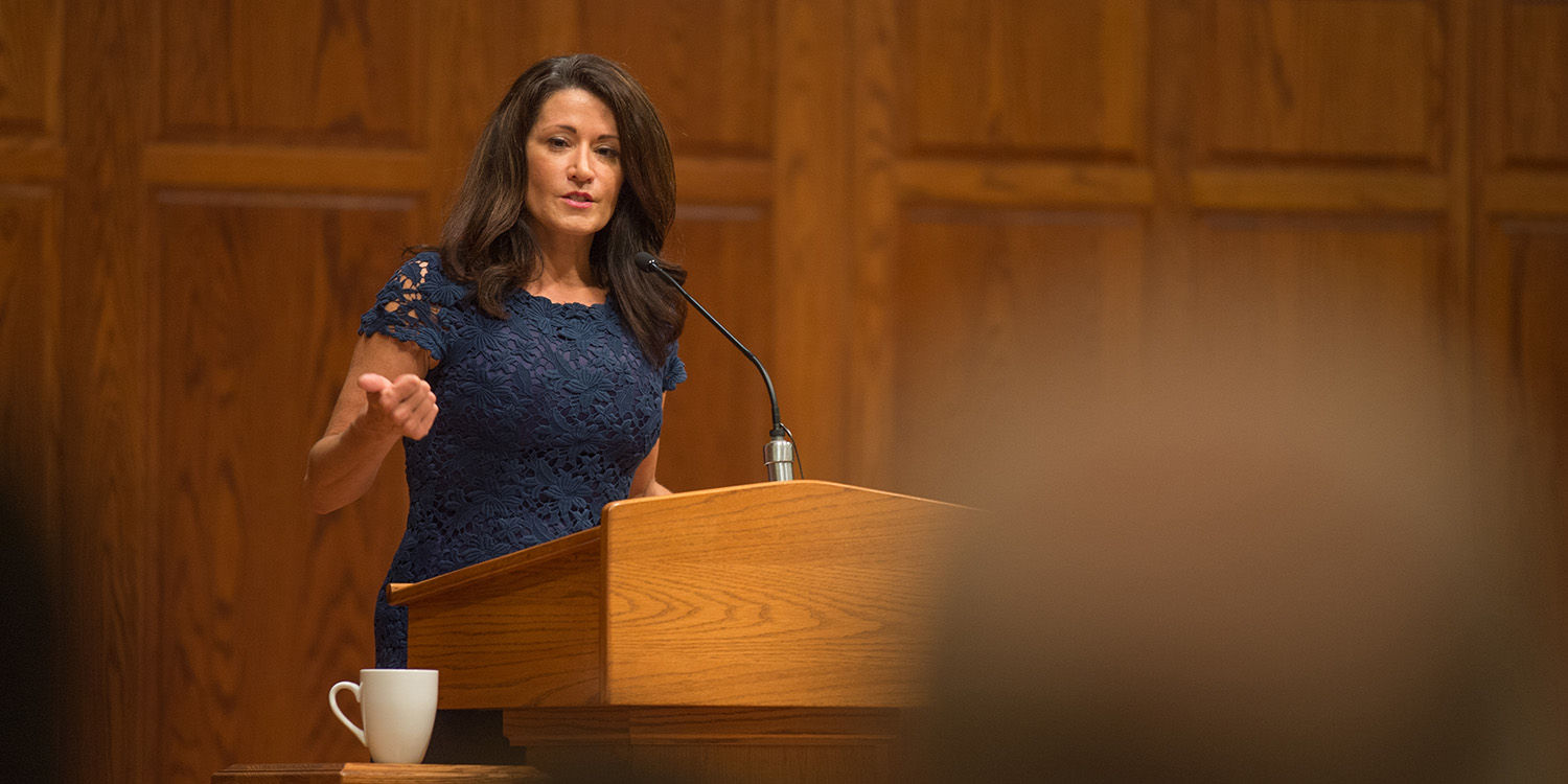 photo - Through her personal story, Regina Calcaterra, a successful lawyer, New York State official and advocate for children in foster care, reminded audience members of the power of their words and actions in regards to vulnerable children.
