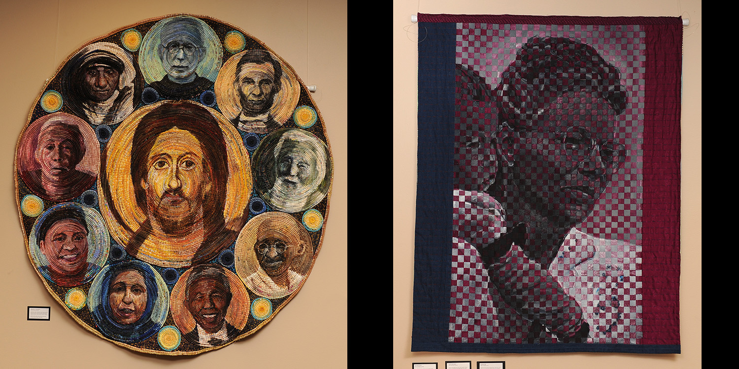 photos of fiber art by Shin-hee Chin: (left) 