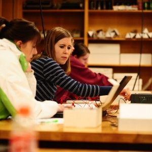 Students in Hesston College's physics lab