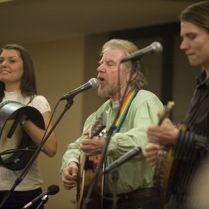 Moya, Tommy, and Fionán Sands perform during their February 24 concert at Hesston College.