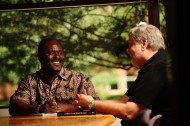 Ron Moyo discusses class concepts with Tim Lichti, Director of the Hesston College Pastoral Ministries program.