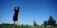 Greg Bontrager tees off.