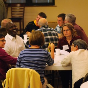 Participants at Hesston College’s Anabaptist Discipleship and Vision Series conference discuss ways to be more inclusive during a breakout session.