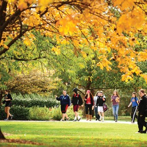 Students walking across the Hesston College campus
