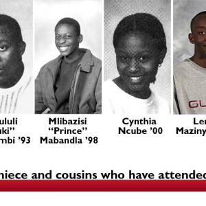 Muzobanzi “Muzi” Ncube, Mkhululi “Muki” Ndabambi, Mlibazisi “Prince” Mabandla, Cynthia Ncube, Lenin Mazinyane and Mbongeni “Bongeni” Ndabambi - Quiet Ncube's nephews, niece and cousins who have attended Hesston College