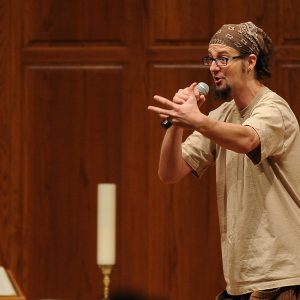 Shane Claiborne speaks during February's Anabaptist Vision and Discipleship Series