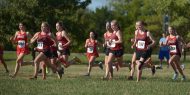 Hesston College women's cross country action photo - the team starts the Bethel College meet, Oct. 7, 2017