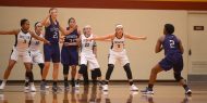 Hesston College women's basketball action photo - defense