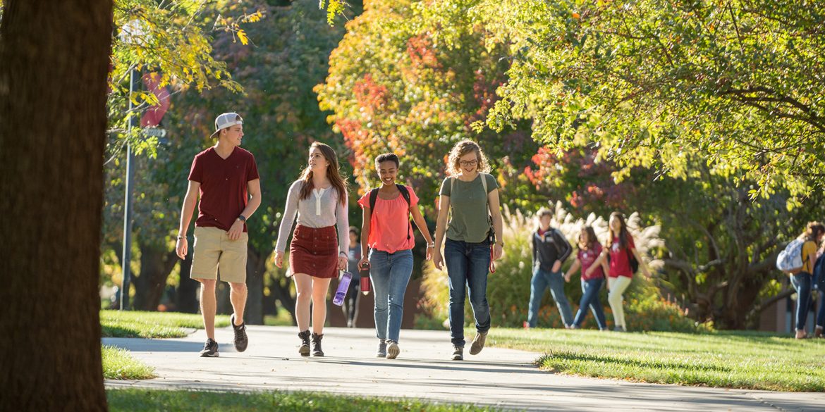 students walking on campus