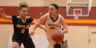 Hesston College women's basketball action photo - Mackenzie Smith