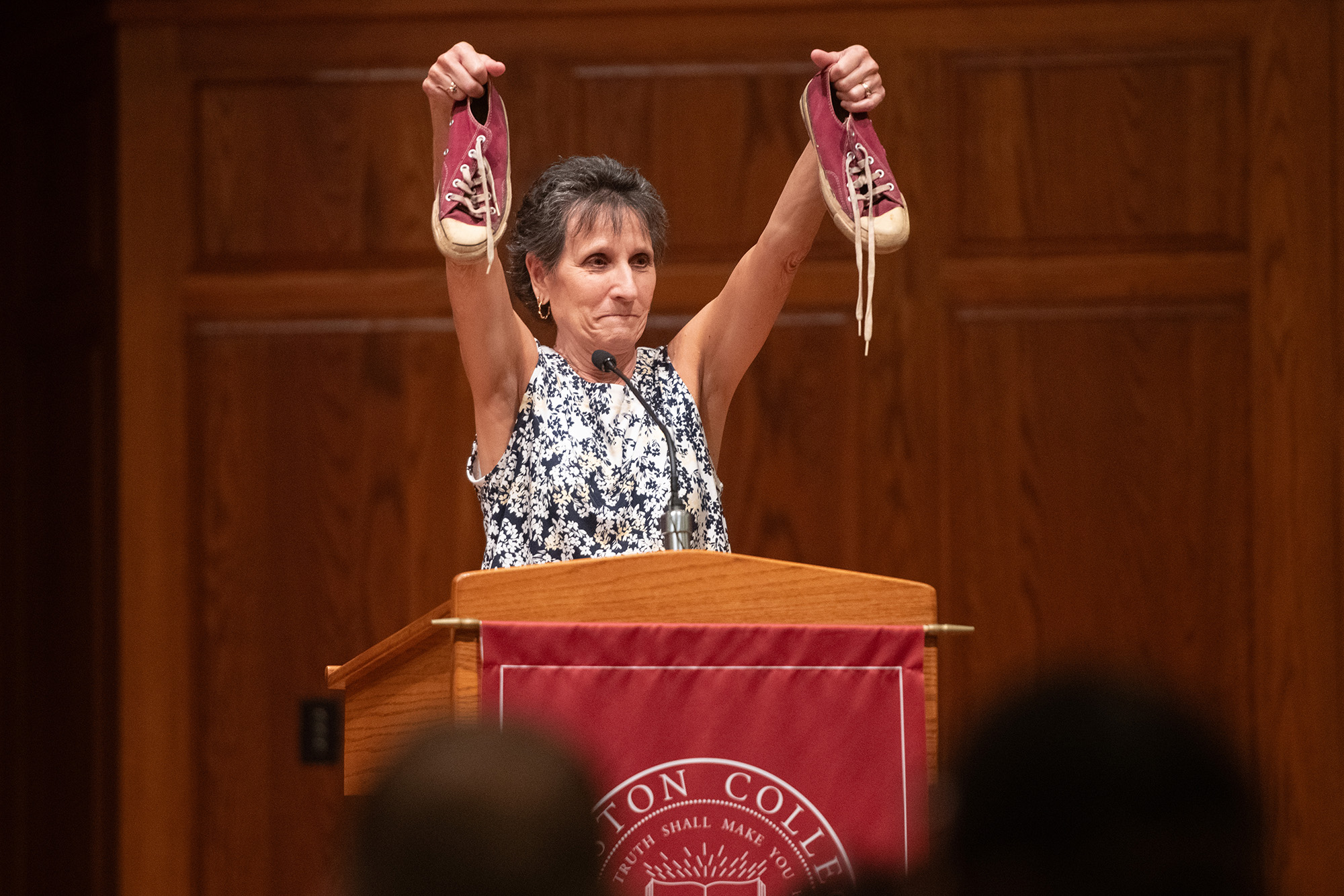 2024 Homecoming - Lark Hall of Fame induction ceremony - Cynthia (Habegger) Loganbill speaks on behalf of the 1974-75 volleyball team