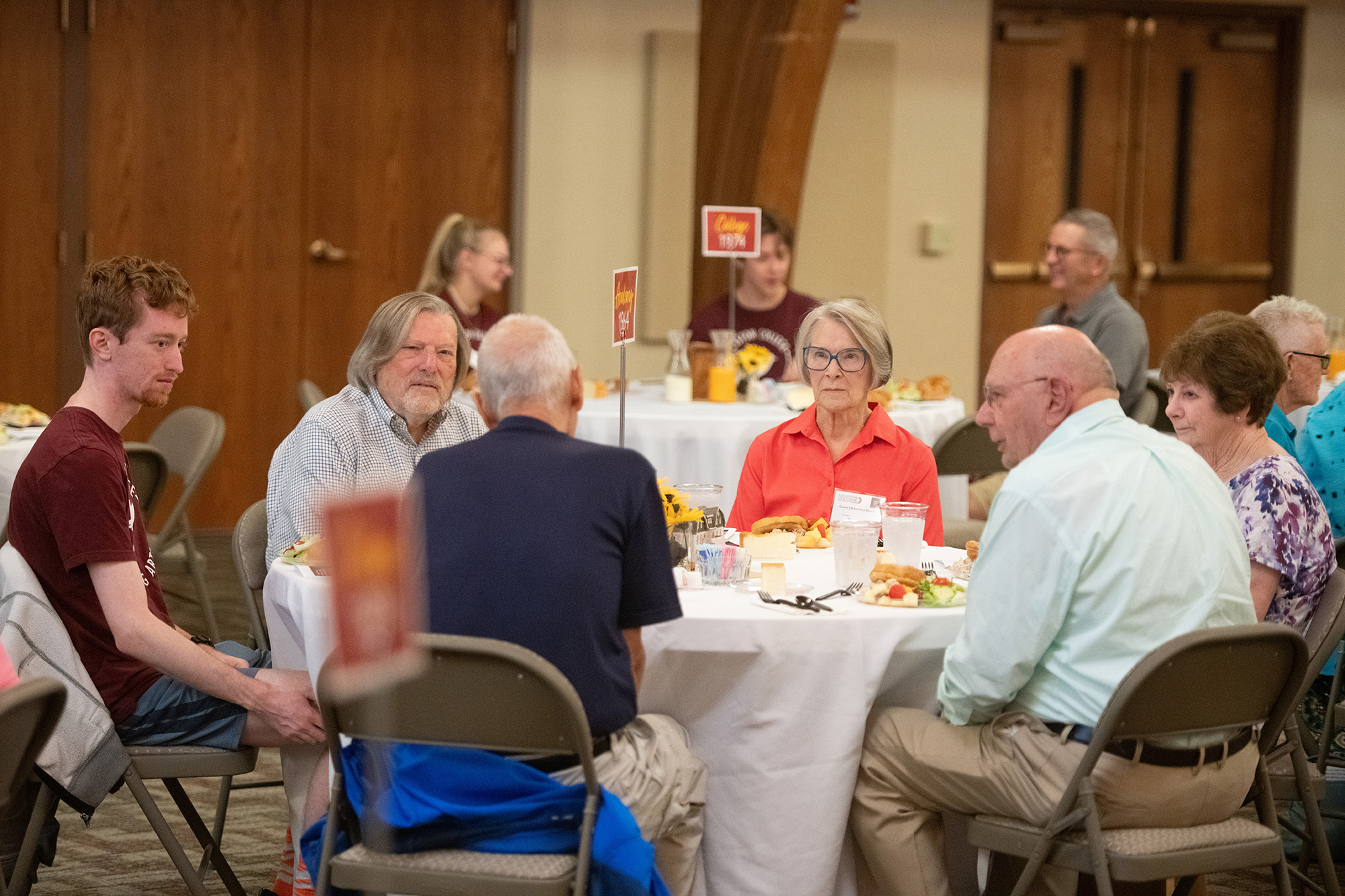 Alumni and friends gather to learn about the history of theatre at Hesston College at the Golden Gables Luncheon