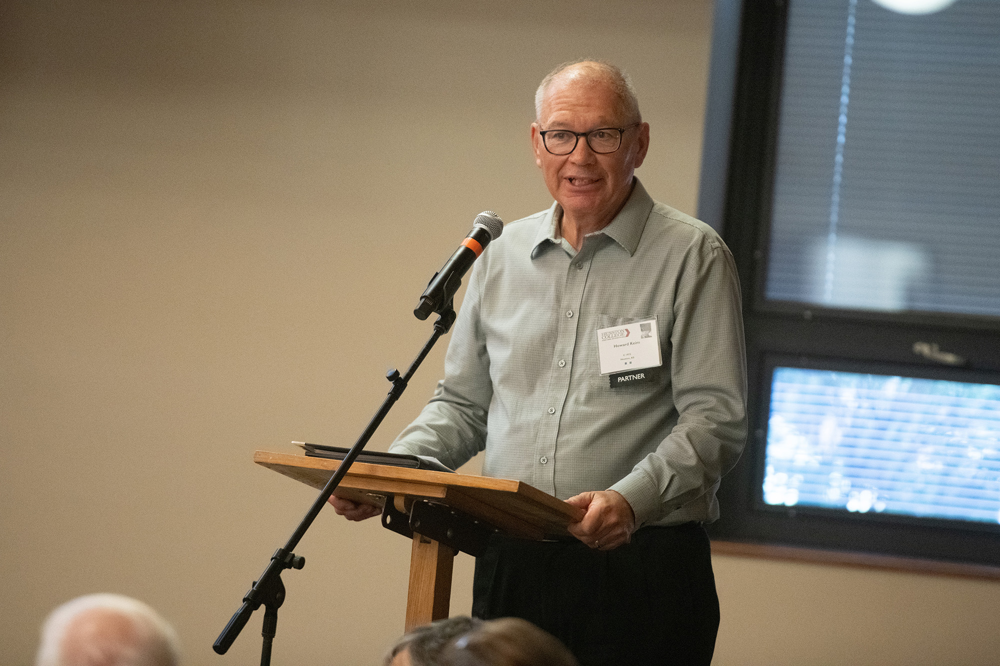 Former president Howard Keim, former chemistry prof Jim Yoder and current theatre director Rachel Jantzi presented the history of theatre at Hesston College