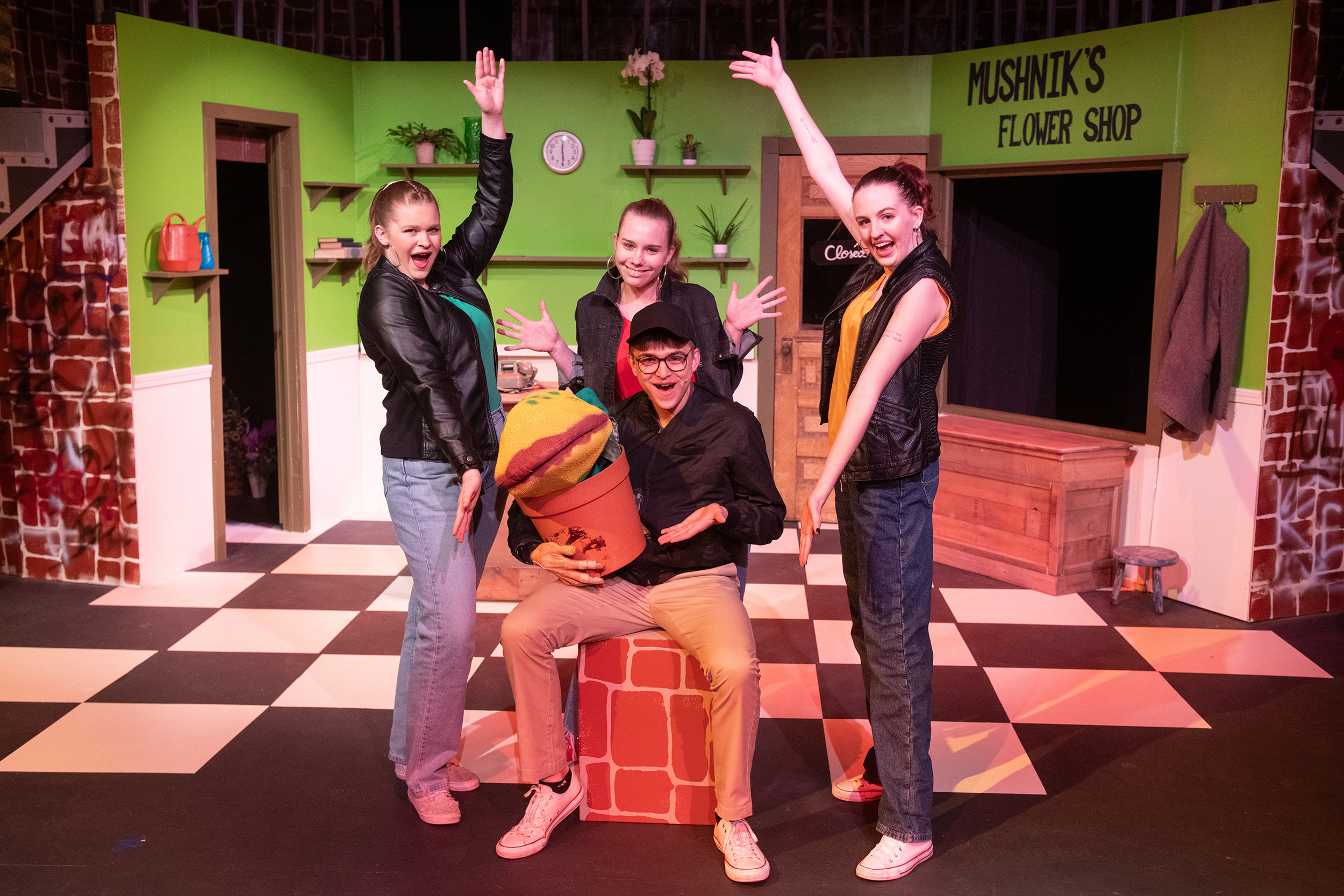 production photo from the Hesston College Theatre production of Little Shop of Horrors