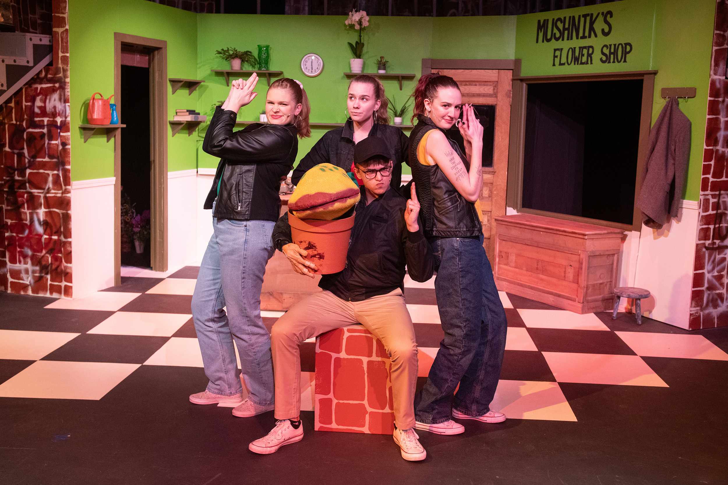 production photo from the Hesston College Theatre production of Little Shop of Horrors