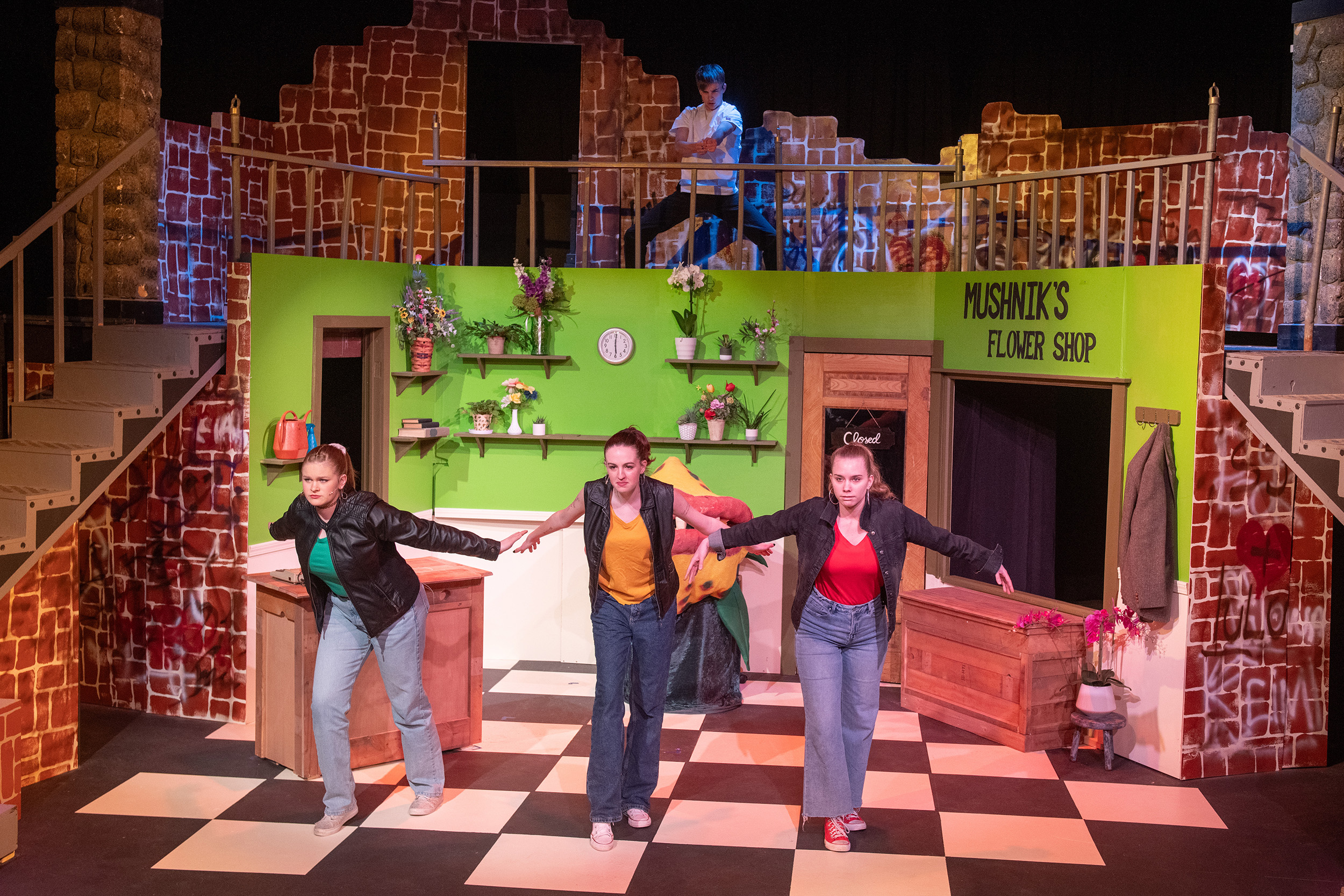 production photo from the Hesston College Theatre production of Little Shop of Horrors