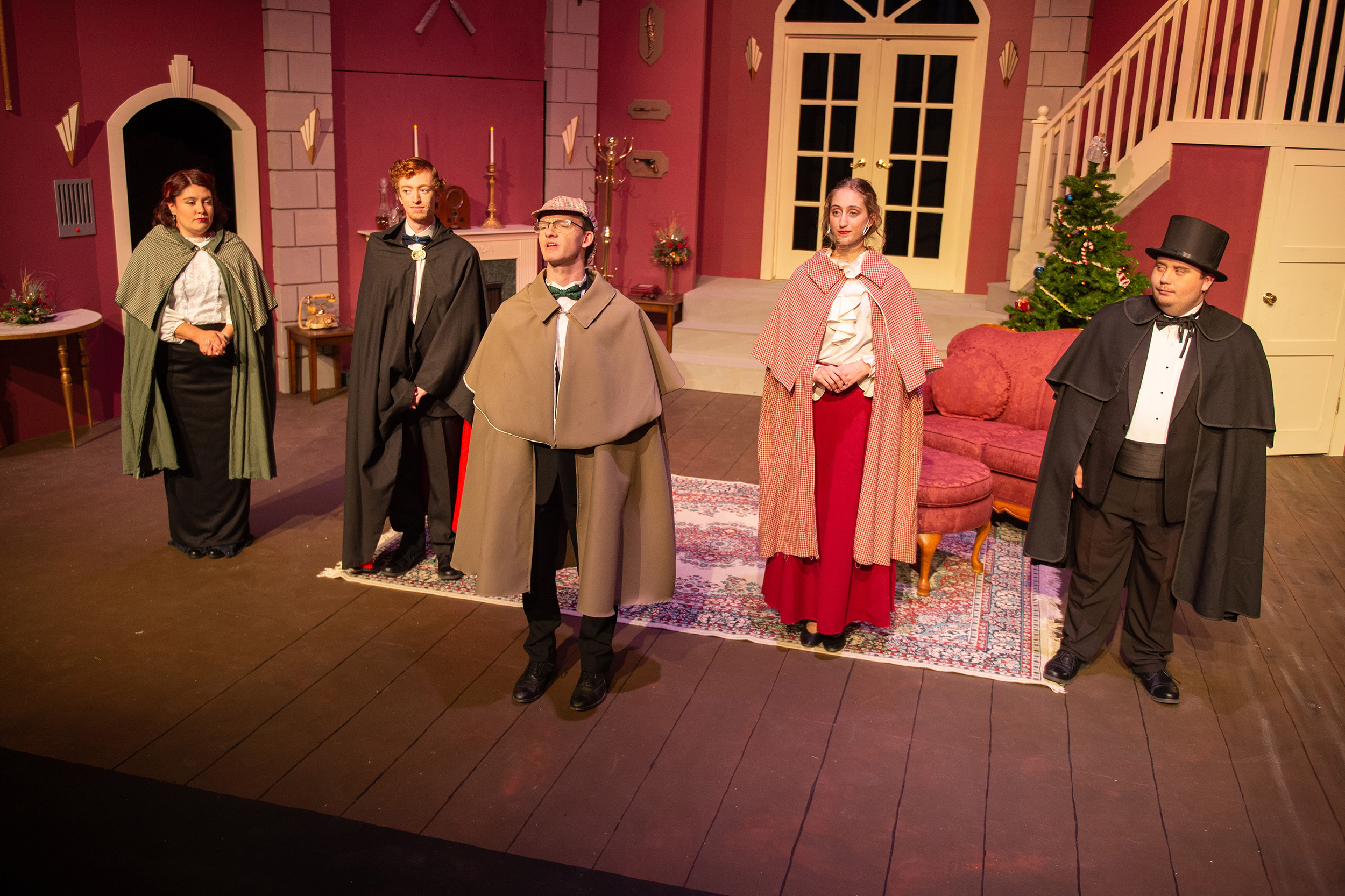 cast and crew photo from Hesston College production of "The Game's Afoot"