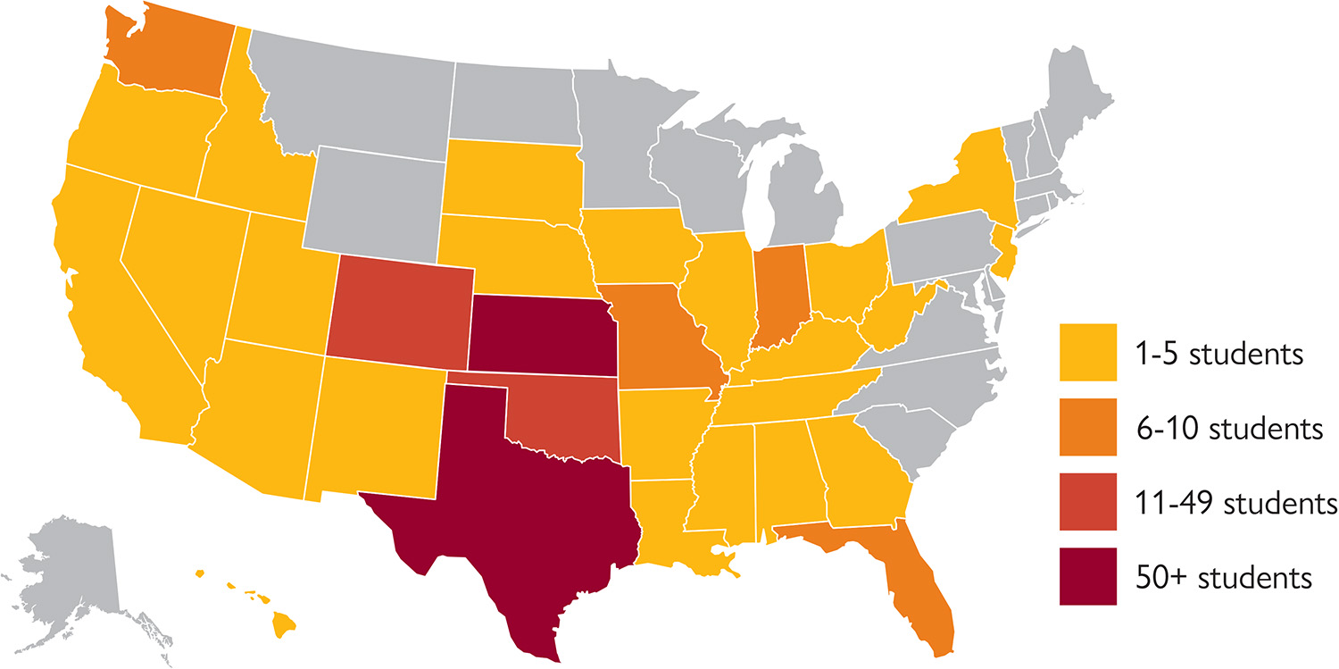 2024 Hesston College state enrollment map